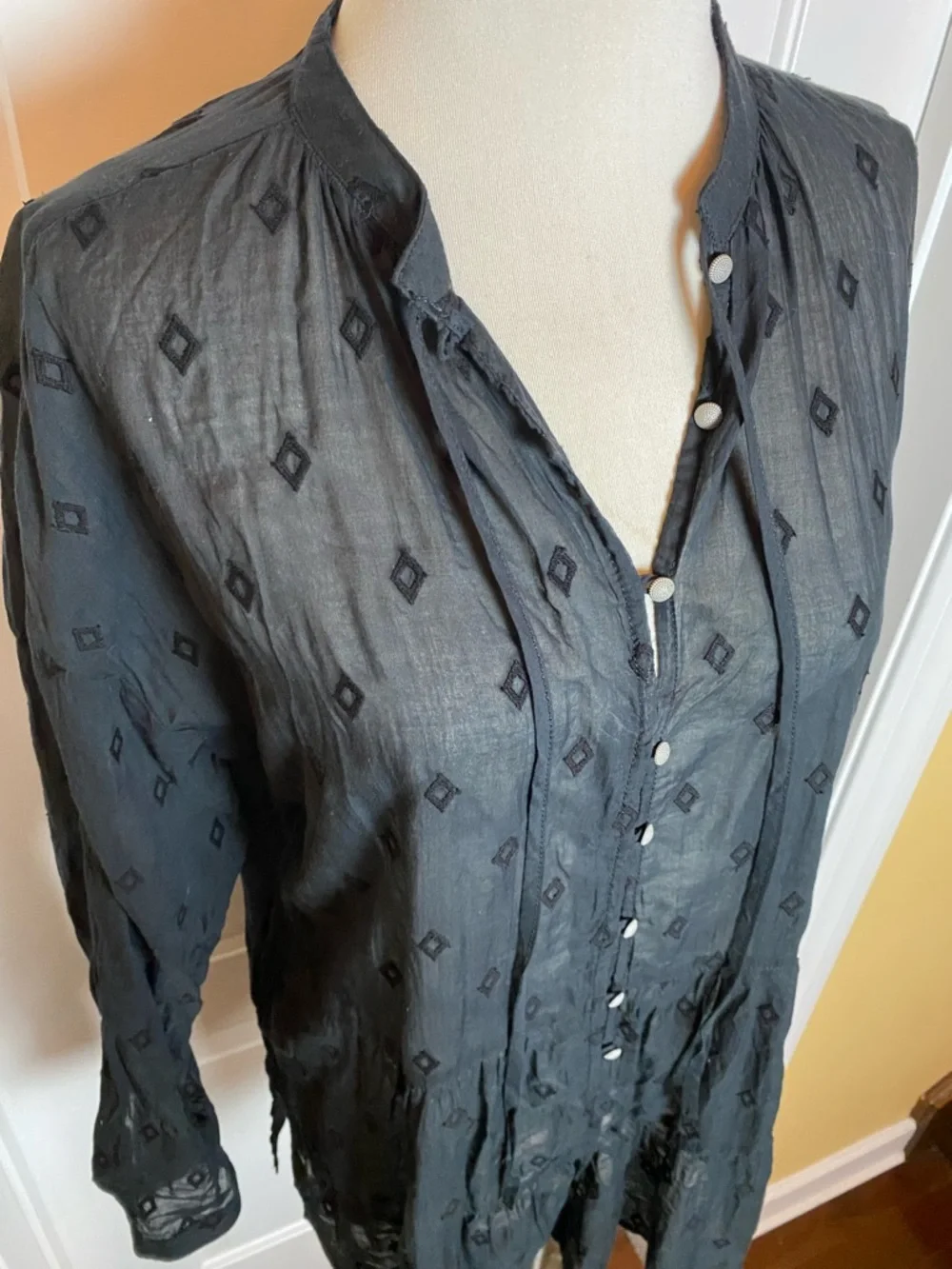 Anthropologie Pilcro Black Tunic Blouse Size M Oversized Tiered Peasant Boho - Picture 4 of 15